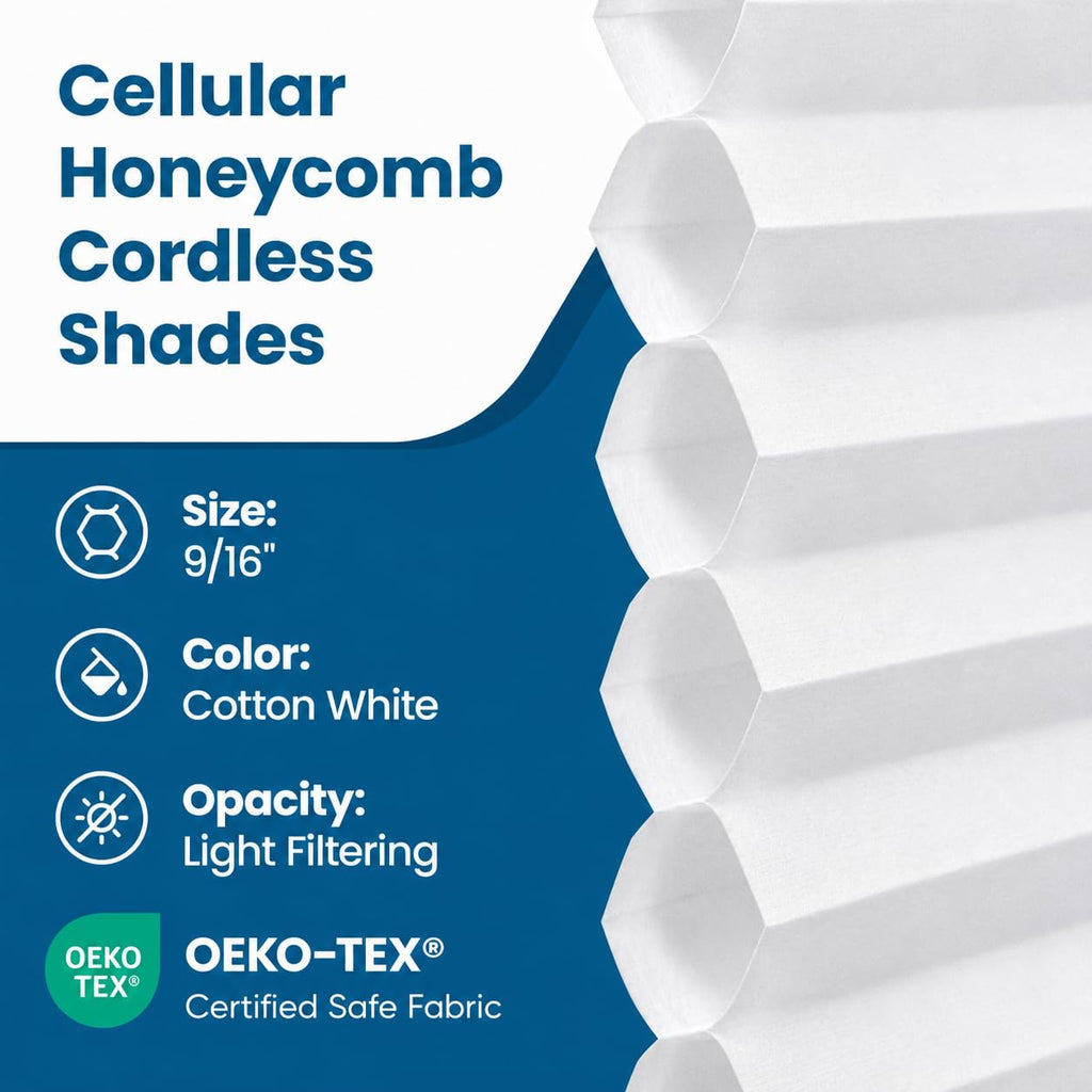 Cordless Cellular Shade, White, 27" W x 72" H