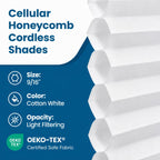 Cordless Cellular Shade, White, 27" W x 72" H