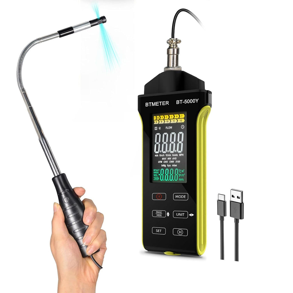 BTMETER Hot Wire Anemometer - CFM/CMM Air Flow Meter Measuring 0.2-67 Mph