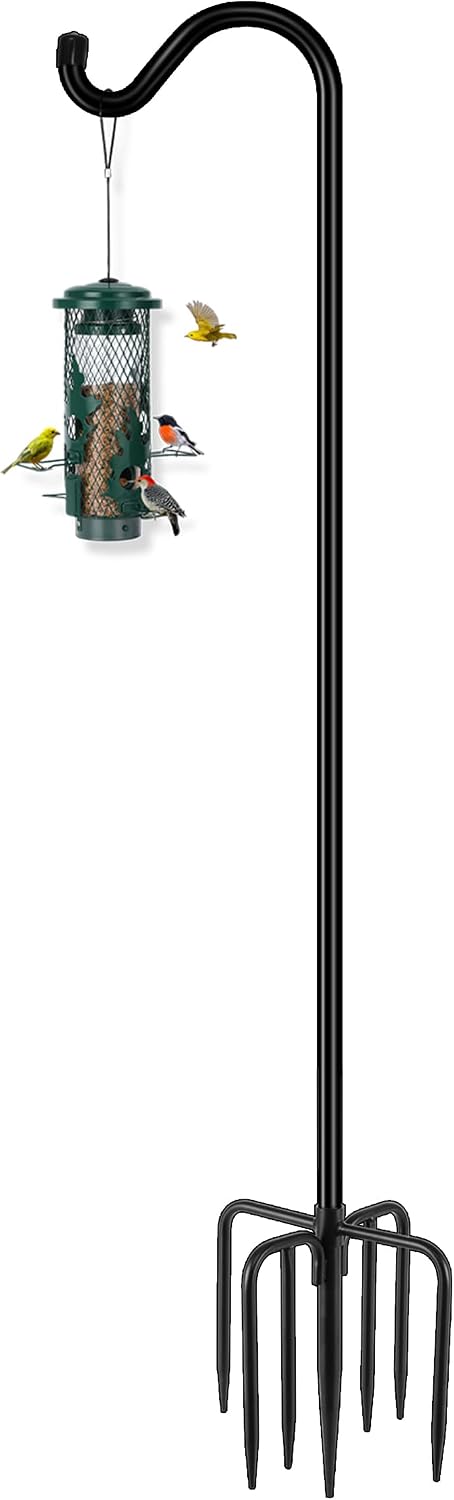 Shepherds Hook for Outdoor, 92 Inch Bird Feeder Pole with 7 Prongs Base, 3/4 Inch Thick Heavy Duty Adjustable Garden