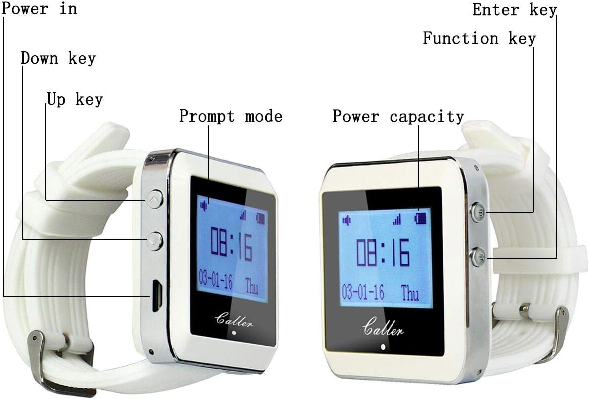 Wireless Pager Calling System Restaurant Guest Paging System Wrist Watch Receiver and Call Button Transmitter 433Mhz