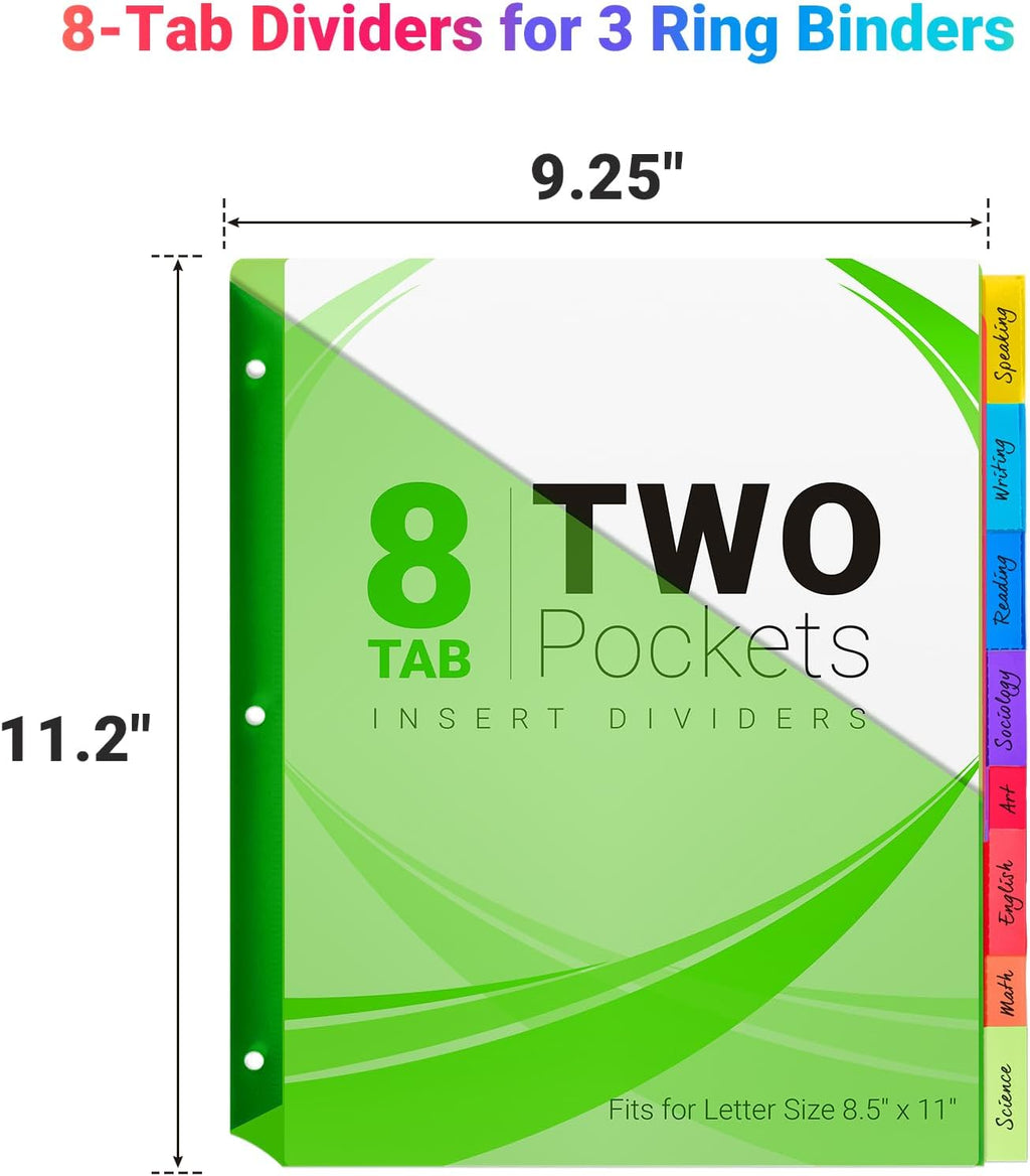 8-Tab Dividers for 3-Ring Binders, 48 Counts 3 Holes Index Dividers with 2 Pockets, Insertable 8 Tabs Binder Divider
