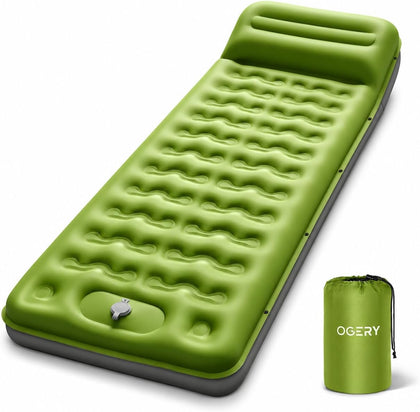 Sleeping Pad, Ultralight Inflating Camping Pad with 6" Extra-Thick | Camping Mattress With Pillows & Built-in Foot