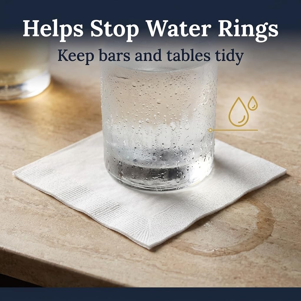 White Bar Napkins 1000 Count, Absorbent Cocktail & Beverage Paper