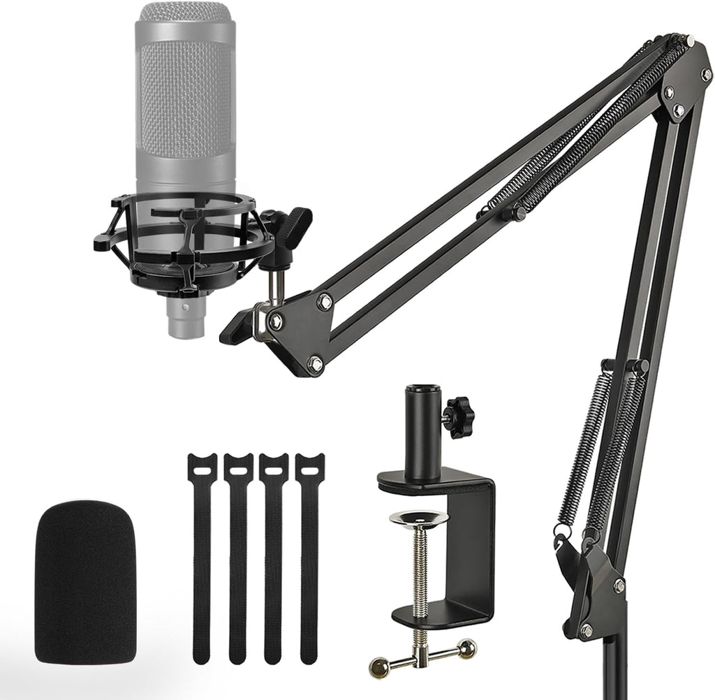 AT2020 Mic Stand, Adjustable Mic Boom Arm with Shock Mount, Foam Windscreen and Cable Ties, for AT2020 AT2020USB