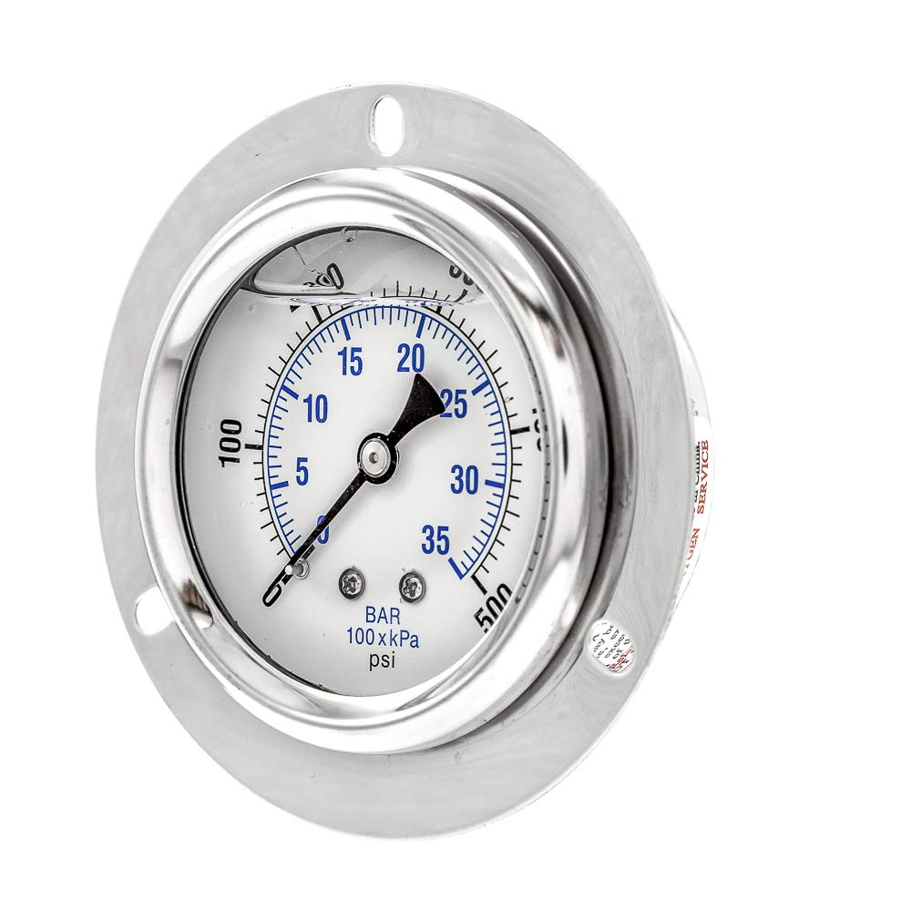 PIC Gauges PRO-204L-254J Liquid Filled Front Flange Panel Mount, 2-1-2% Accuracy