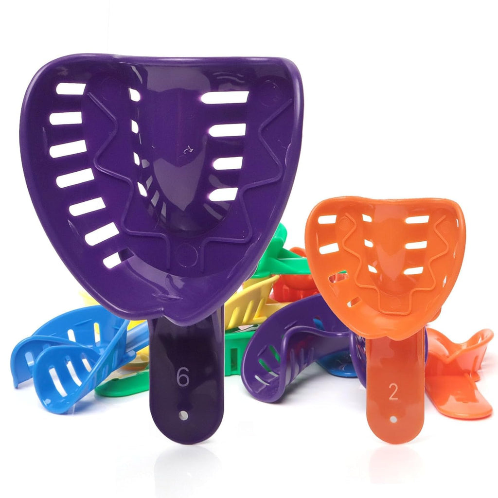 Dental Impression Trays Perforated Plastic Autoclavable 12Pcs Teeth Holder Upper & Lower for Adults and Child Multicolor