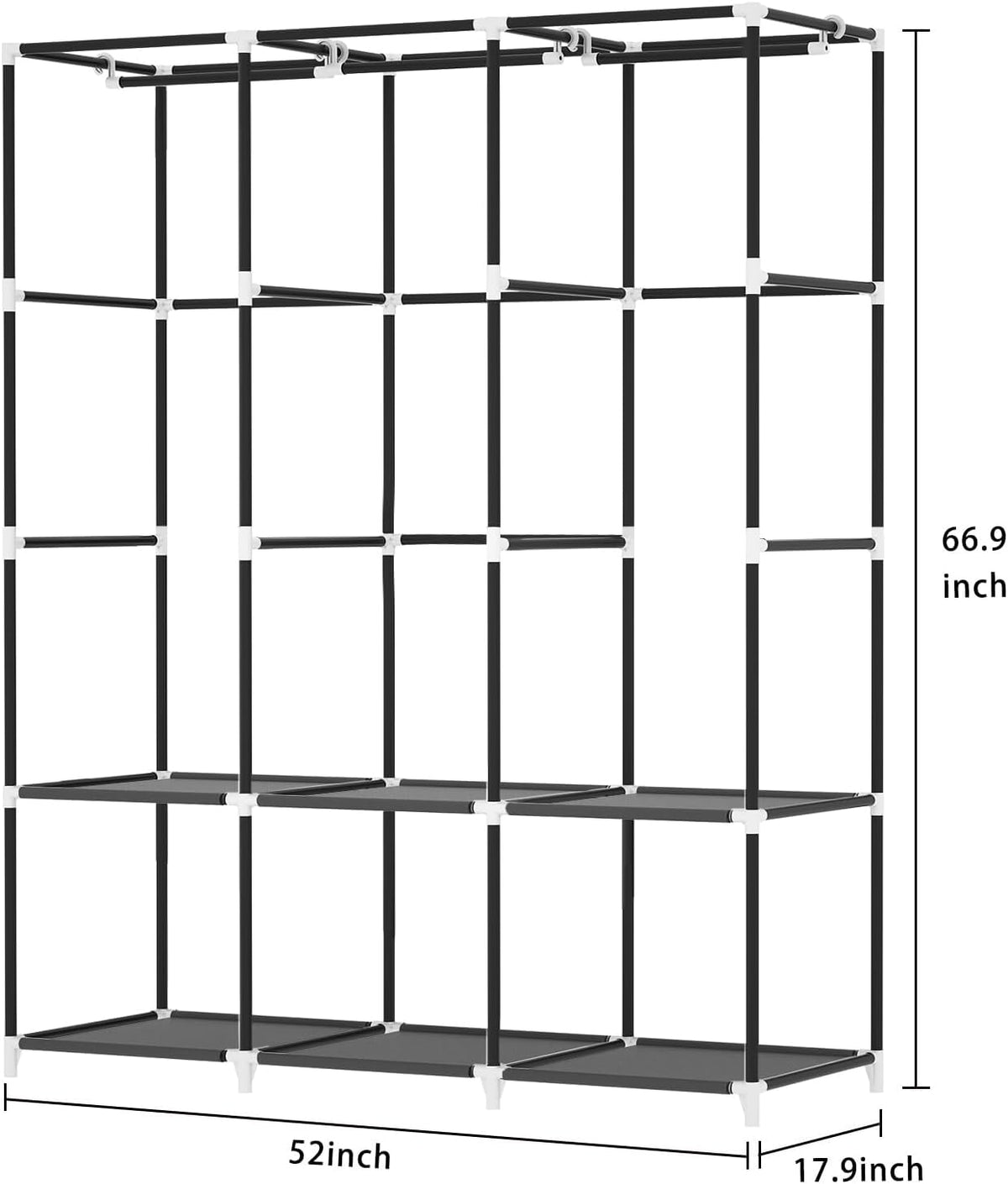 Portable Closet, Wardrobe Closet with 3 Hanging Rods and 6 Storage