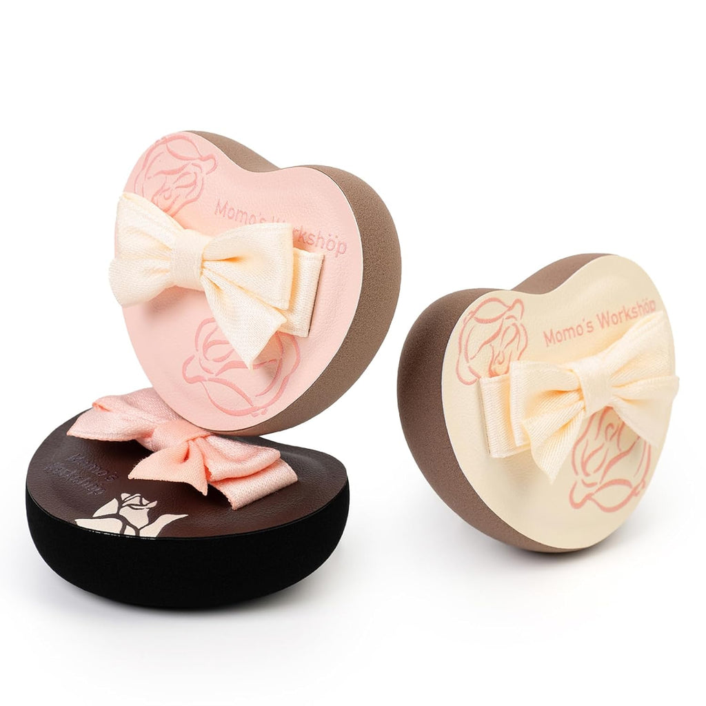 Heart-Shaped Makeup Sponge,Firm Bounce Rubycell, Foundation Sponge with Bow Tie Strap, for Precision Blending of