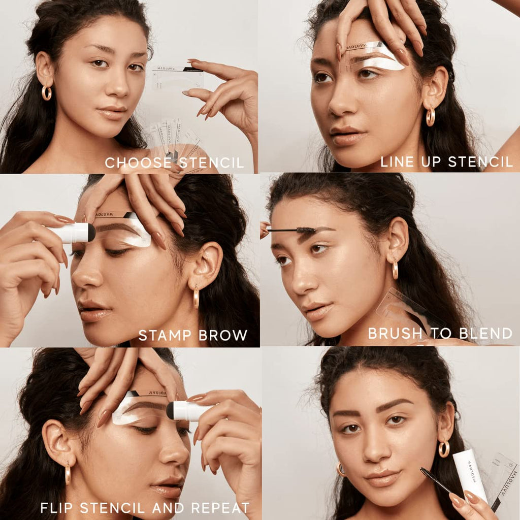 Brow Stamp Kit, 9 Stencils & Pomade for Sparse Brows(Dark Brown)