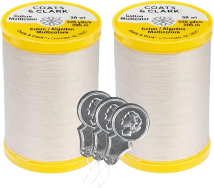 Coats & Clark Cotton All Purpose Sewing Thread 100% Mercerized Cotton 225 Yards Each Spool S970 2 Pack Bundle with 3