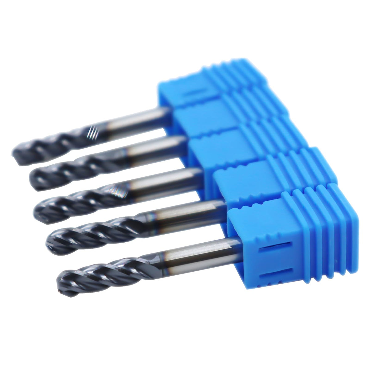 5pcs 3/16in Ball Nose Solid Carbide End Mills, 4 Flute, 30 Degree