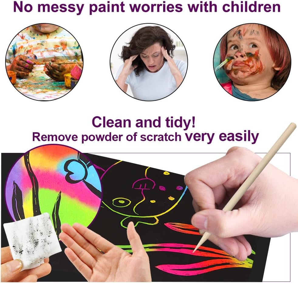 100 Pcs Rainbow Scratch Paper Art for Kids Arts and Crafts Kit | Rainbow Scratch Paper Set Supplies School Activities