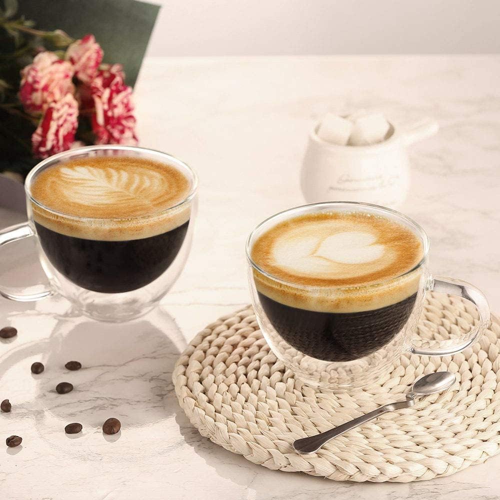 Double Walled Glass Coffee Mug 12 oz Latte Cappuccino Cups Set of 2