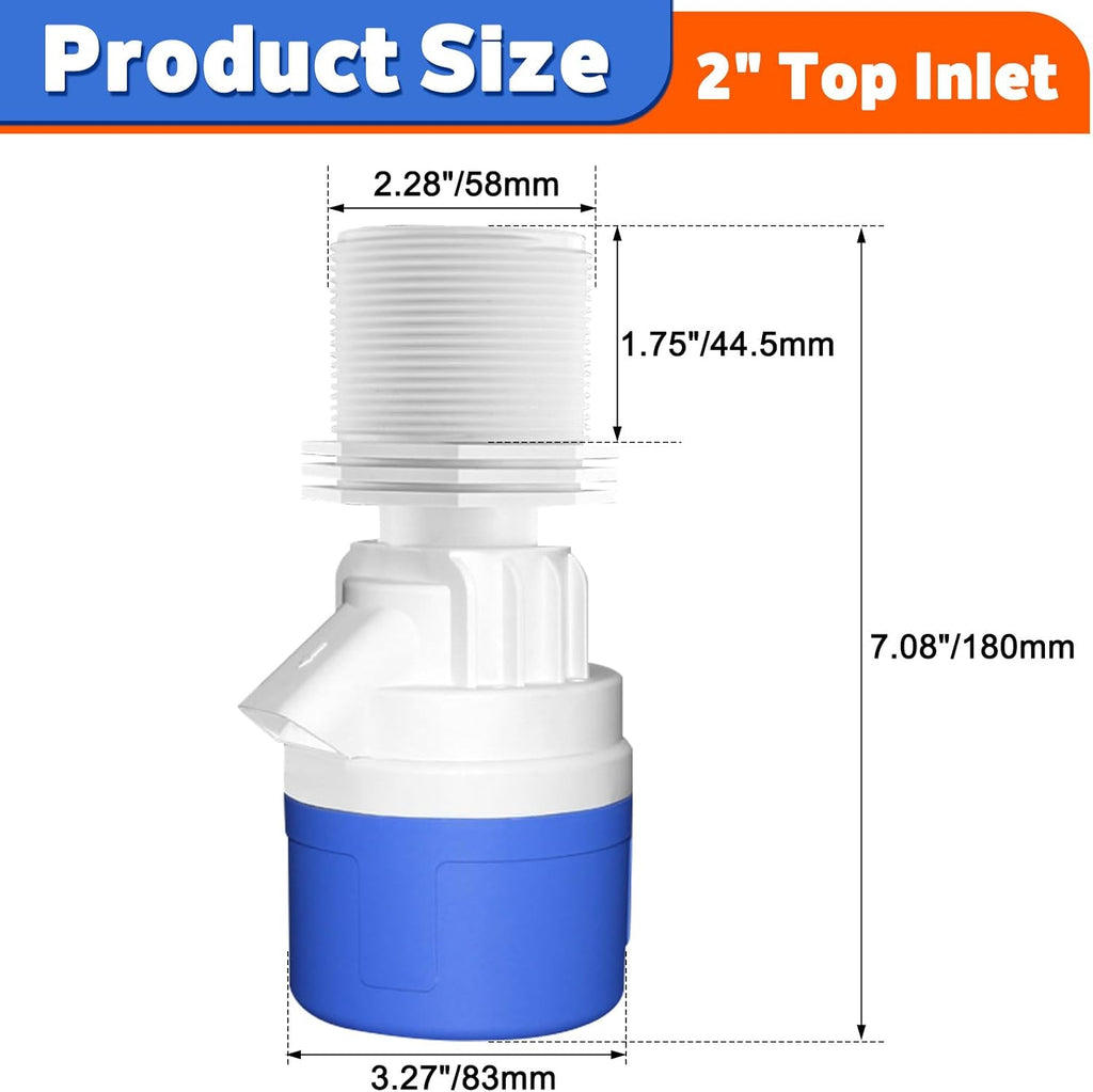 2" Water Float Valve for Water Tank, Water Troughs, Pond, Pool, Livestock