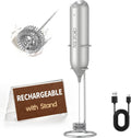 Rechargeable Milk Frother Handheld with Stand, Dual Spring Whisk Electric Foam Maker, Detachable Hand Frother Wand
