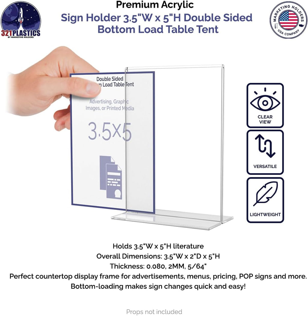 Acrylic Sign Holder for 3.5" x 5" Signs Elegant Double Sided Table Number Display Clear Acrylic Place Card Stand for