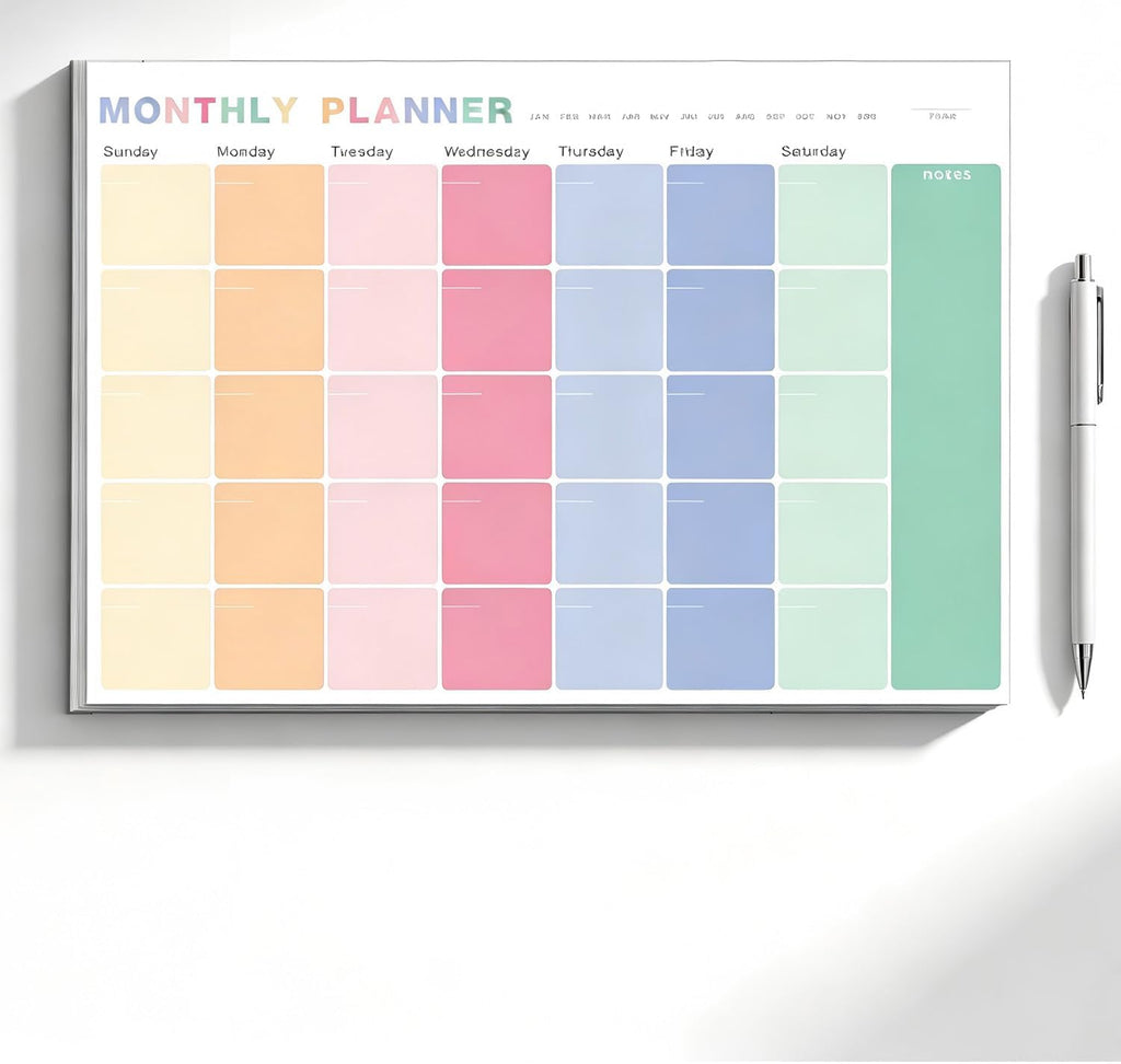 Monthly Planner Notepad - Undated 52 Sheets Desk Calendar, A4 (8"x11") Planning Pad for Office, Home, School