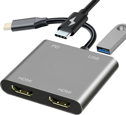 USB C to Dual HDMI Adapter for Monitor, USBC Laptop Docking Station Dual Monitor Dongle MacBook, USB-C Hub Powered