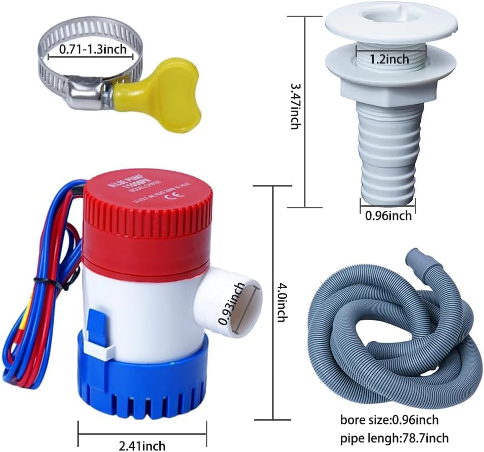 12V 1100GPH Bilge Pump Kit, Ideal for Boats, Yachts, RVs