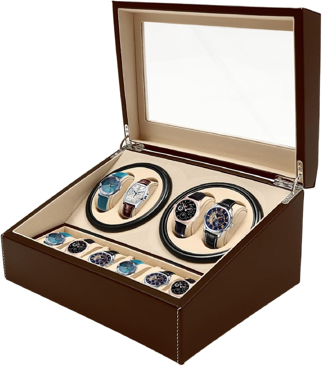 Leather Automatic Watch Winder Box 4+6 Automatic Rotation Watch Display Storage Box Watch Winder Case Organizer
