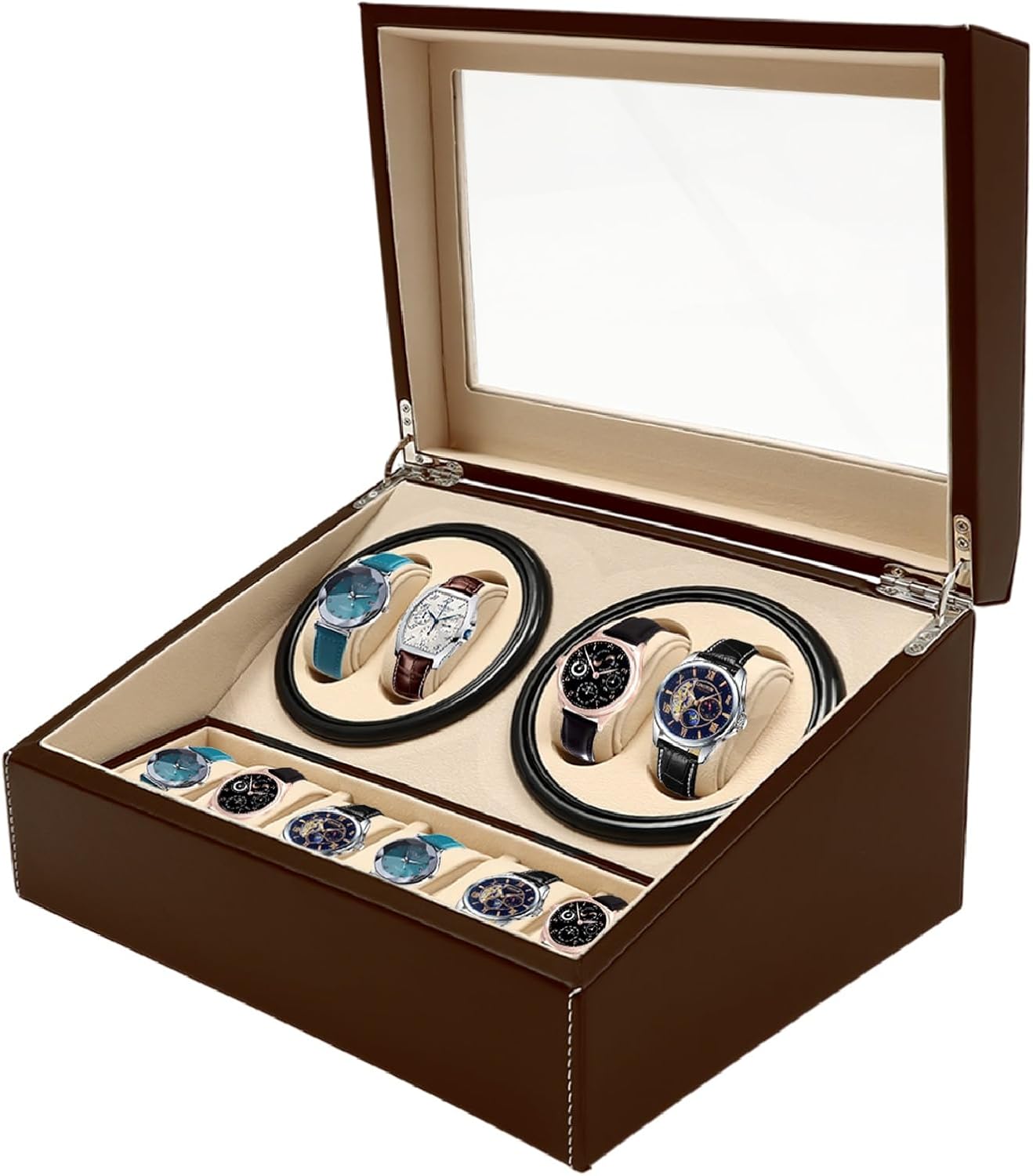 Leather Automatic Watch Winder Box 4+6 Automatic Rotation Watch Display Storage Box Watch Winder Case Organizer