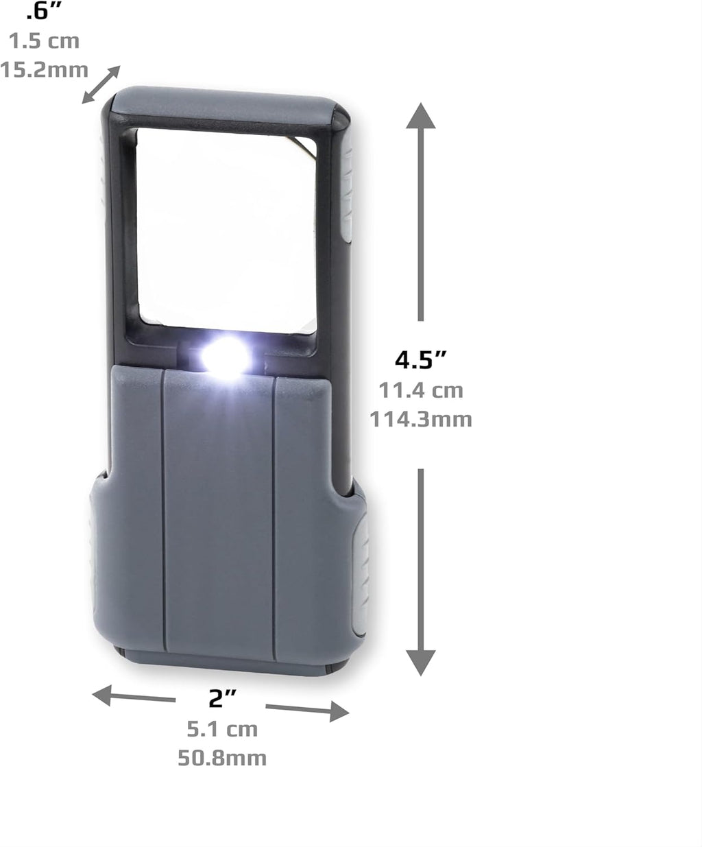MiniBrite LED Lighted Slide-Out Aspheric Magnifier with Protective Sleeve (PO-55), 5X, Gray