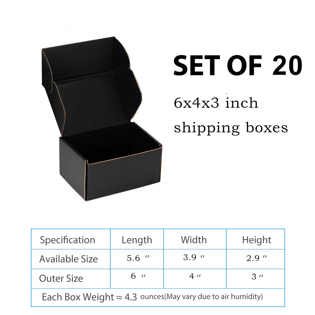 Black Shipping Boxes 6x4x3 Inches, 20 Pack