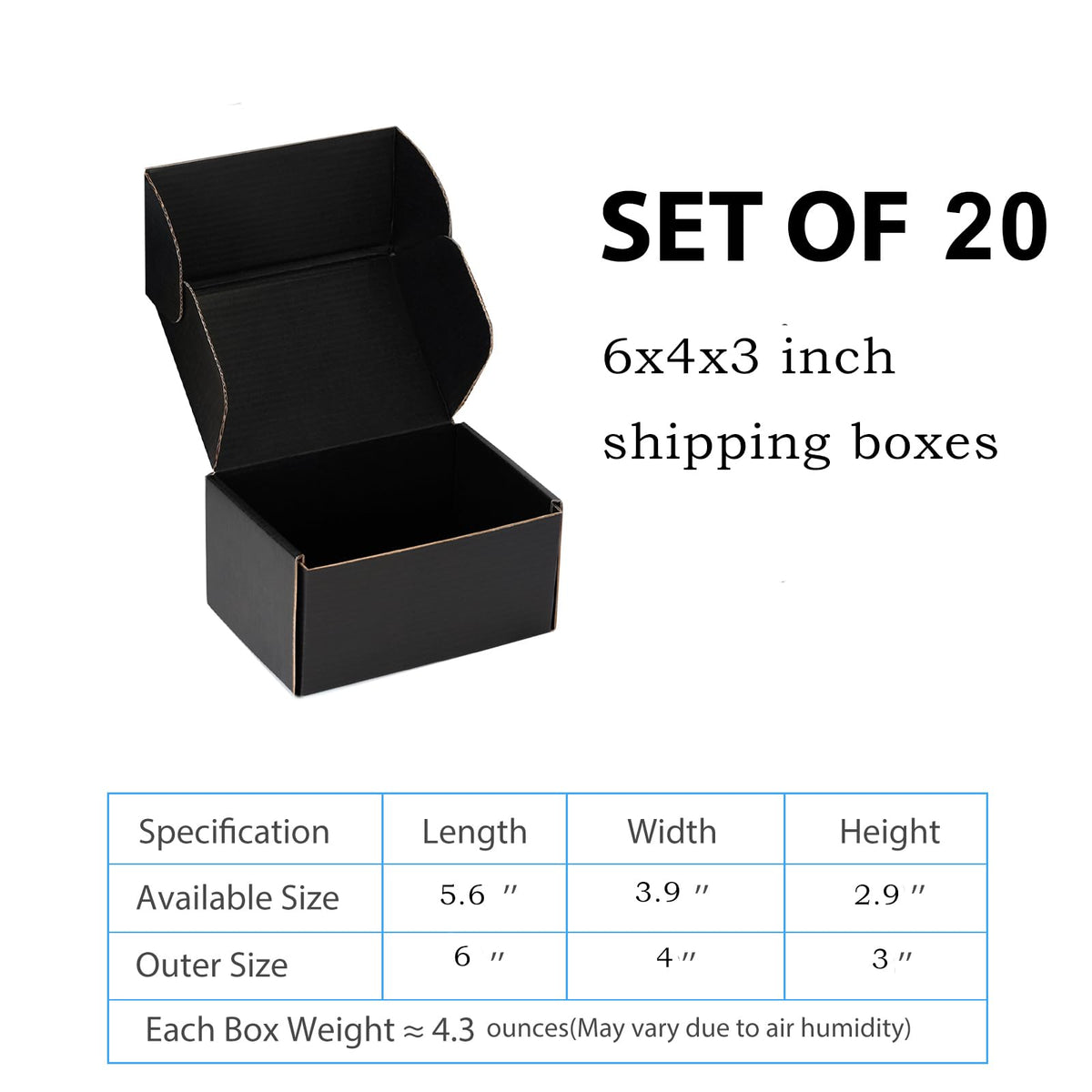Black Shipping Boxes 6x4x3 Inches, 20 Pack