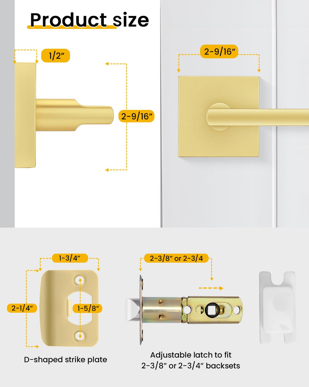 Brushed Gold Closet Door Handles Passage, Hallway - 6 Pack