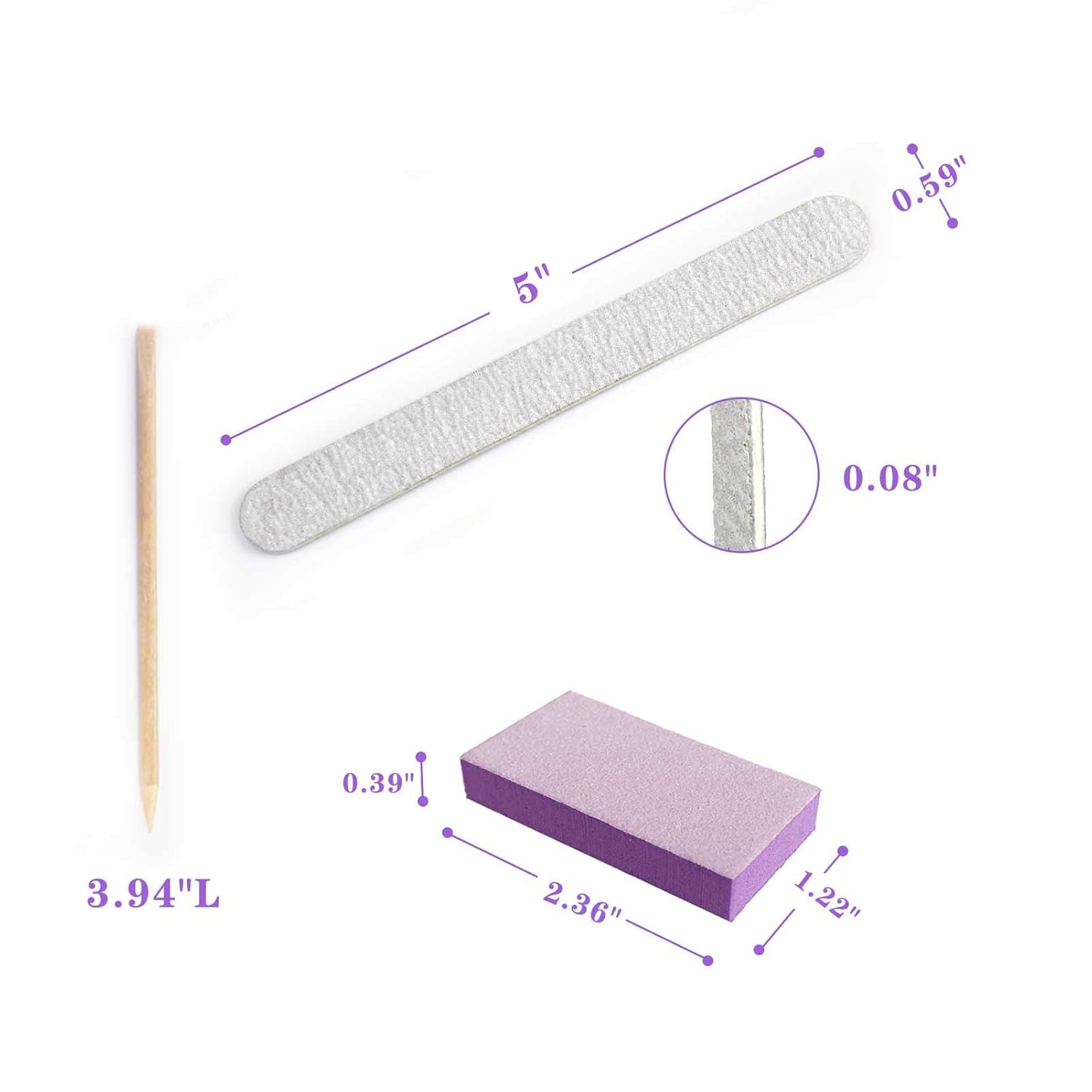 Professional Disposable Manicure Kit Basics 3 Piece Nail Kit, Wood Nail File 100/180 Grit, Mini Buffer 80/100 Grit