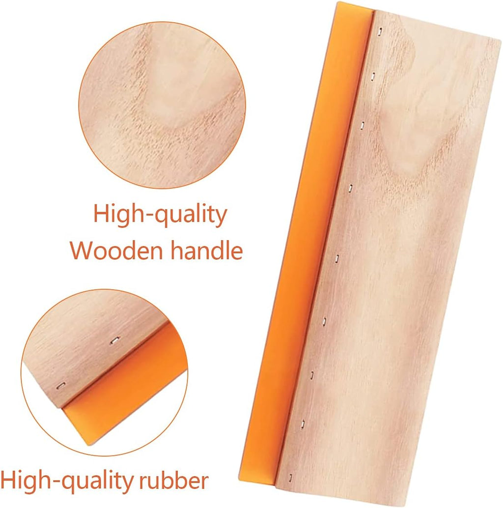 Screen Printing Squeegee, 75 Durometer Wooden Scraper Rubberwood Silk Print, for Printmaking Print Ink Machine 11.8 inch