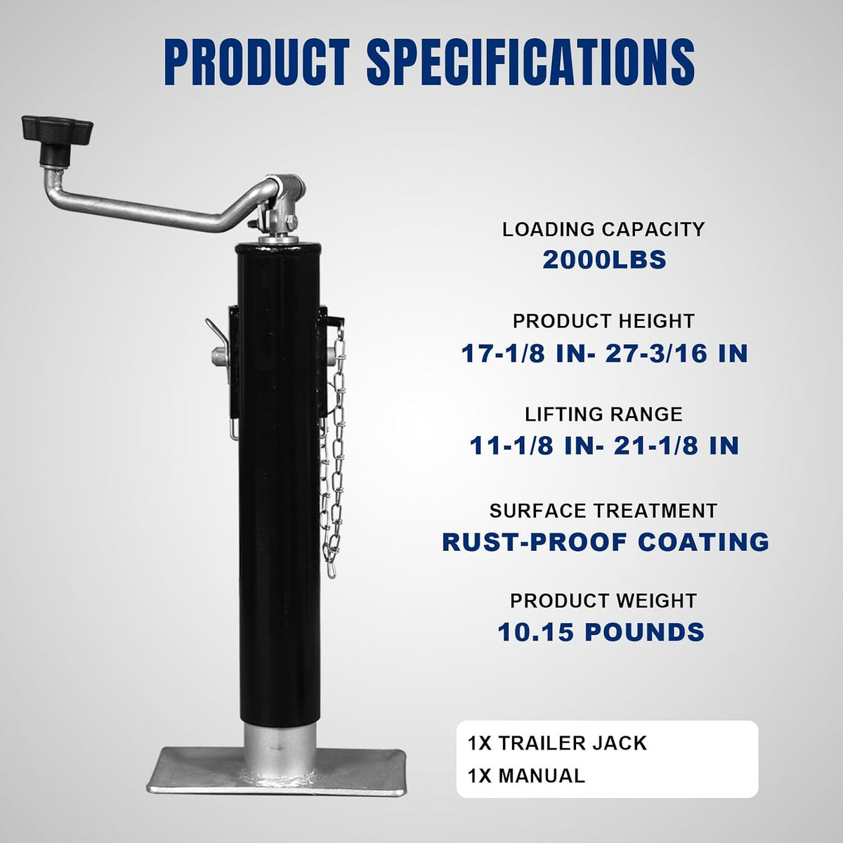 2000 LBs Capacity Weld on Pipe Mount Swivel Trailer Jack, ATR39003U , Black