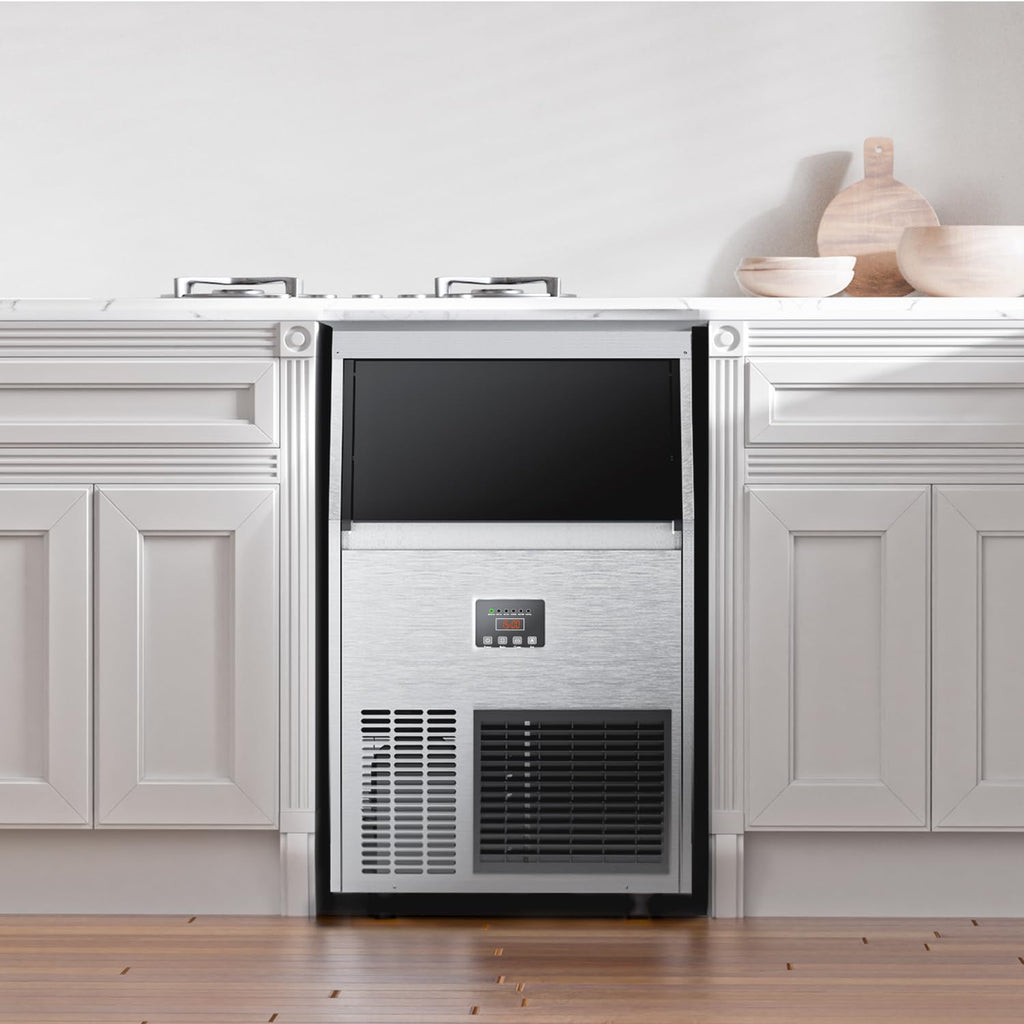 Commercial Ice Maker Machine 200 Lbs/24H with 50 Lbs Storage Bin, Stainless Steel Under Counter Ice Machine, Self