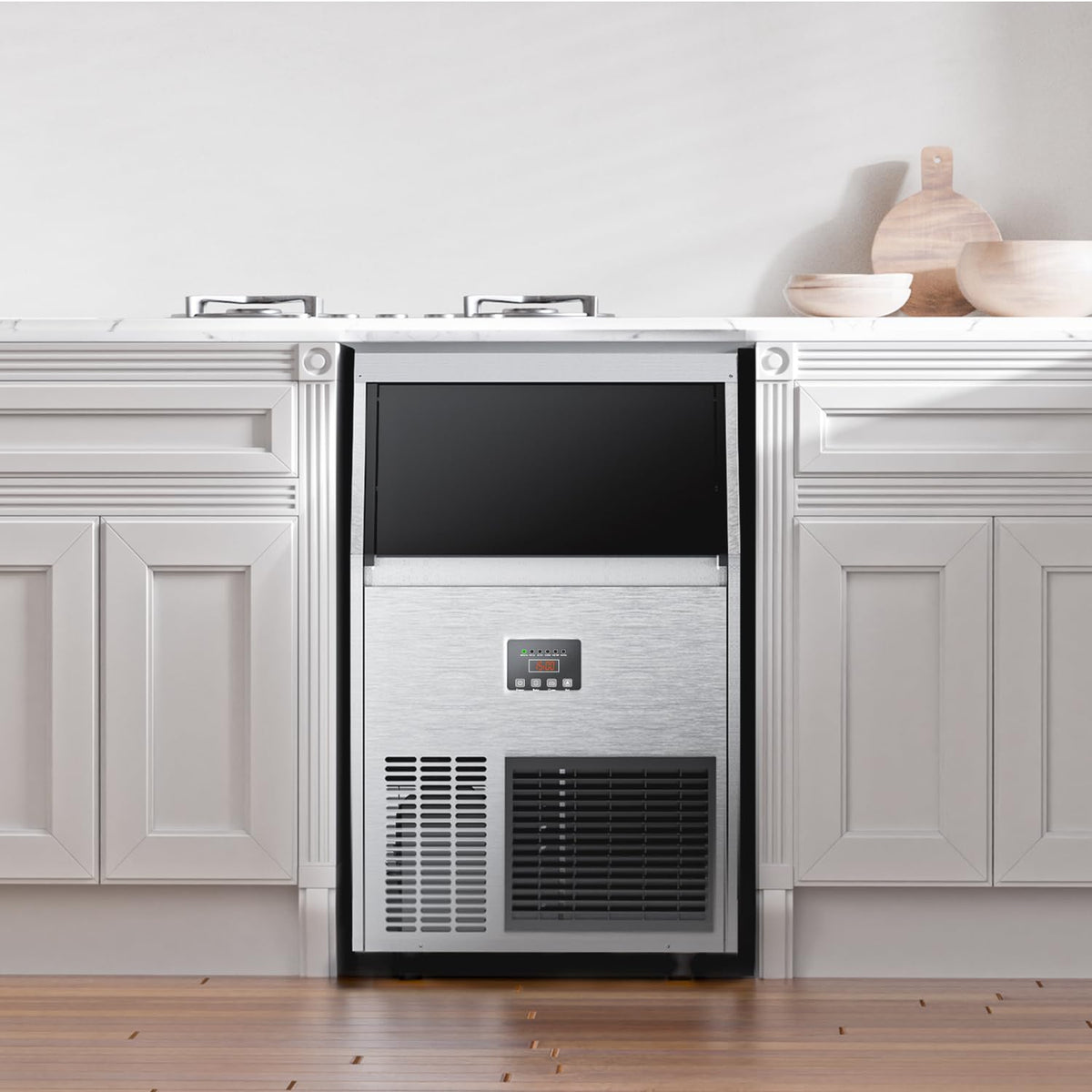 Commercial Ice Maker Machine 200 Lbs/24H with 50 Lbs Storage Bin, Stainless Steel Under Counter Ice Machine, Self