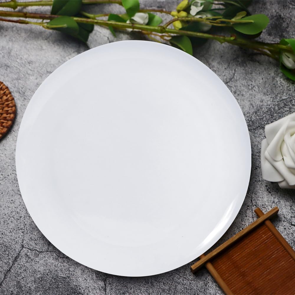 White Melamine Dinner Plates，12pcs Dishes Set，10“ Lightweight Round Plates