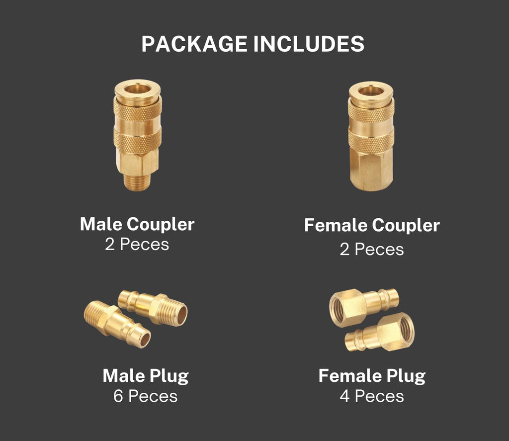 Brass 1/4 Inch NPT High Flow Air Coupler and Plug Kit