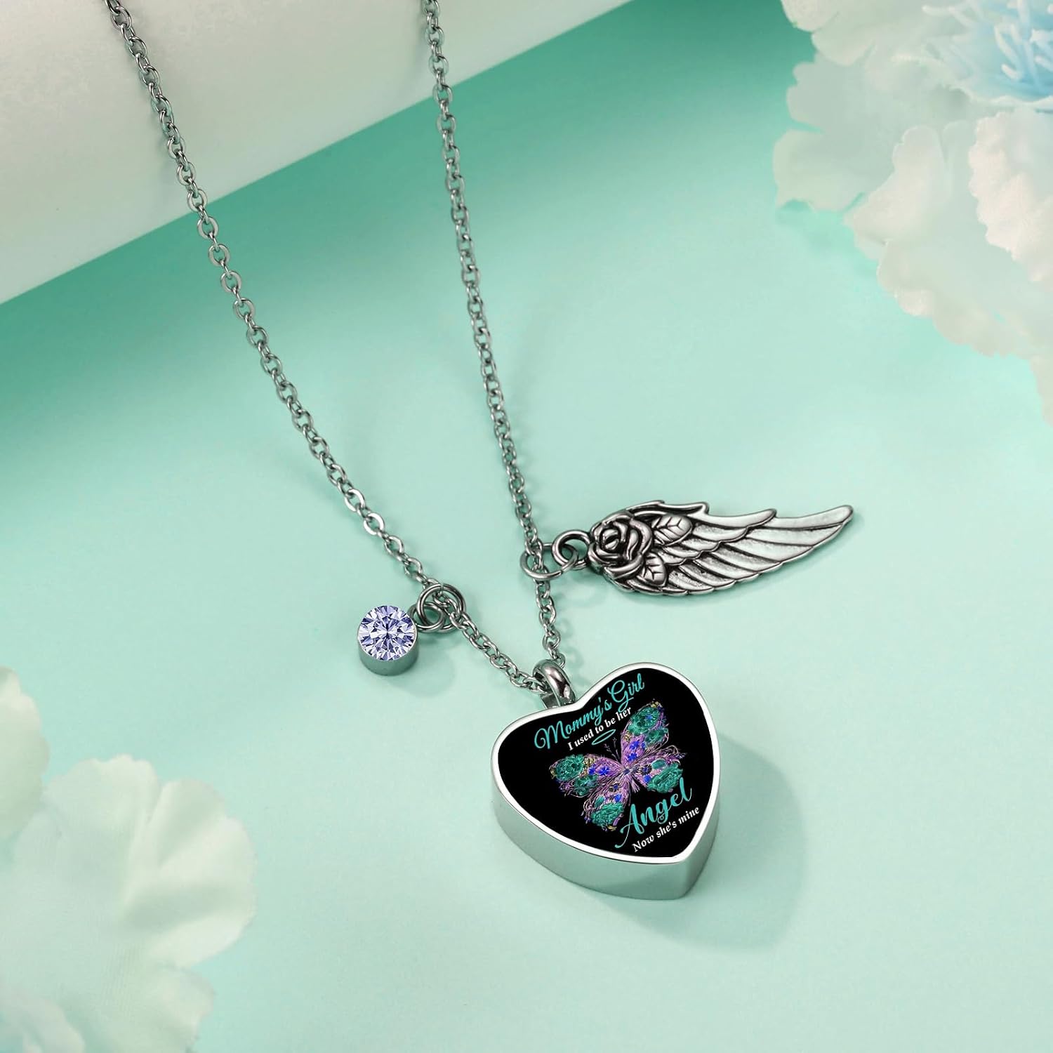 Heart Cremation Jewelry Urn Necklaces for Ashes for Women Stainless Steel Butterfly Cremation Jewelry Human Ashes