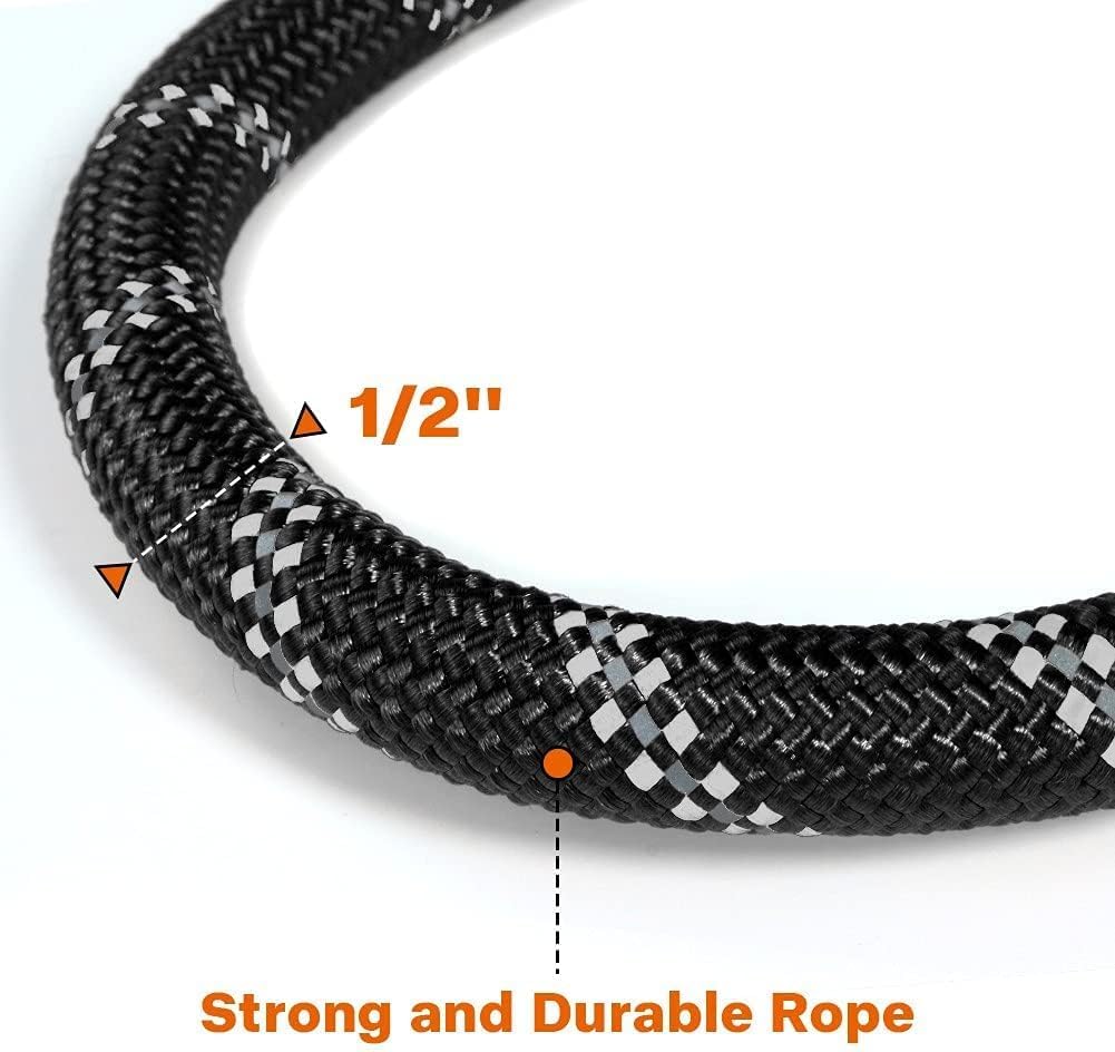 Rope Dog Leash 6 FT with Comfortable Padded Handle, Highly Reflective Threads Leash and Anti-Tangle Clip for Walking