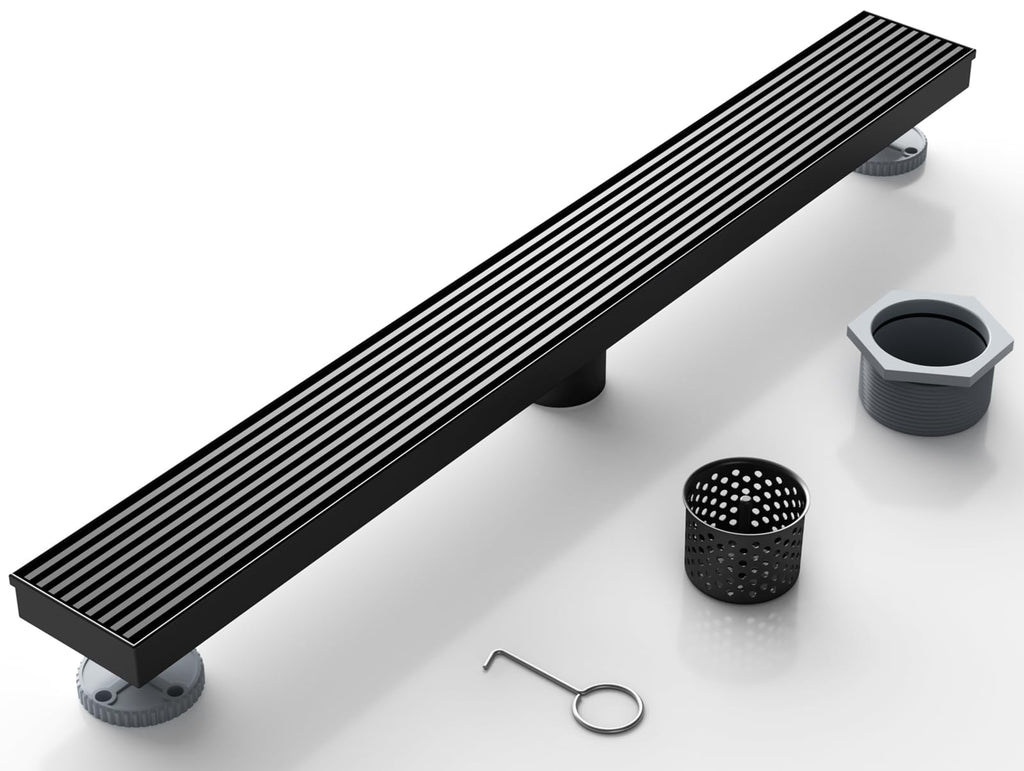 32 Inch Linear Shower Drain with Wedge Wire Grate, Matte Black