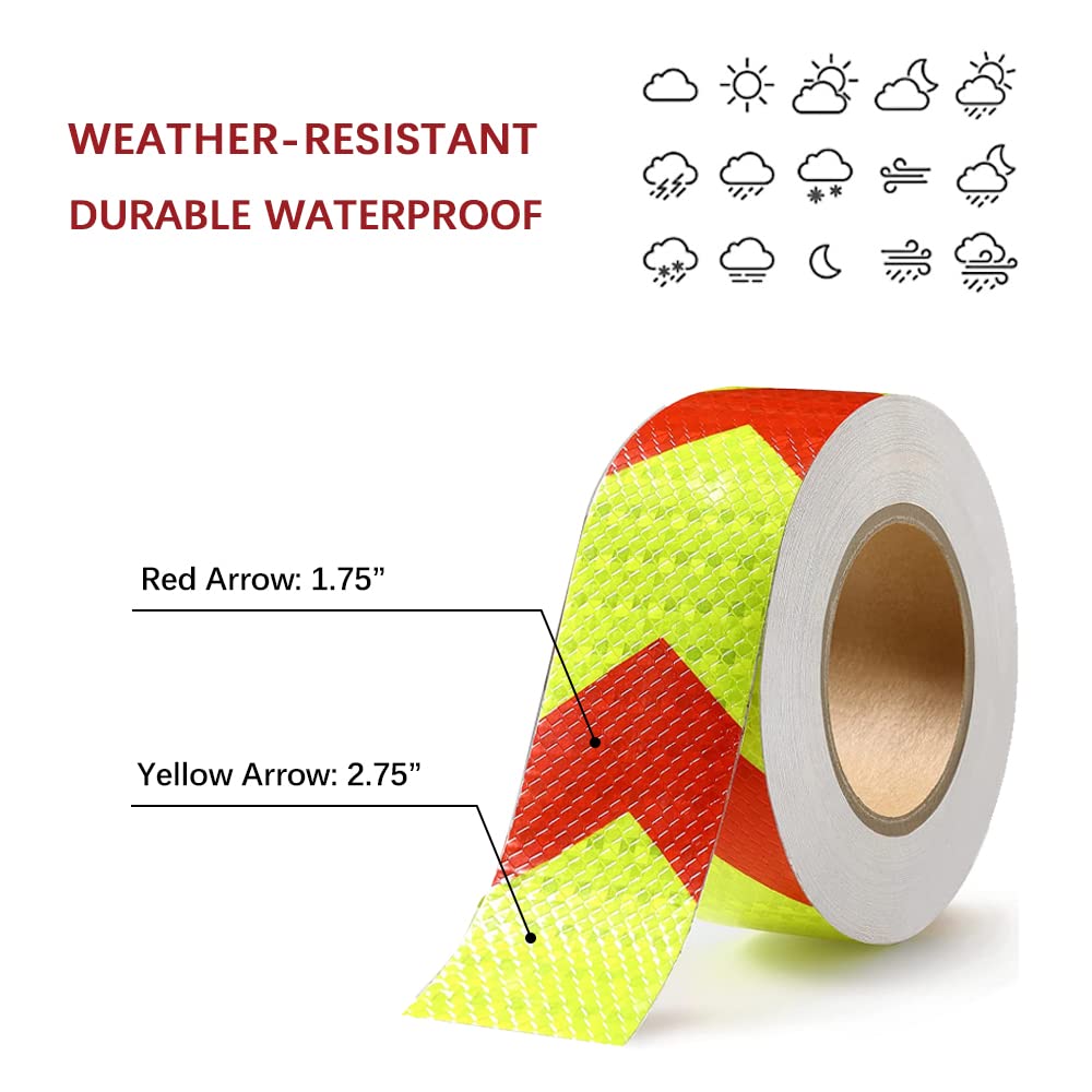 2in x 100 FT Reflective Tape of Red & Yellow Arrow Caution Waterproof High Visibility,Hazard Caution Warning Adhesive