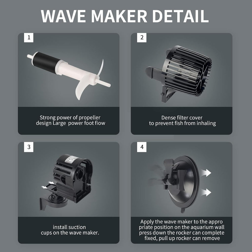 12680 GPH 4-Head Wave Maker Aquarium Circulation Pump | Submersible Powerhead for 180-300 Gal Fresh & Saltwater