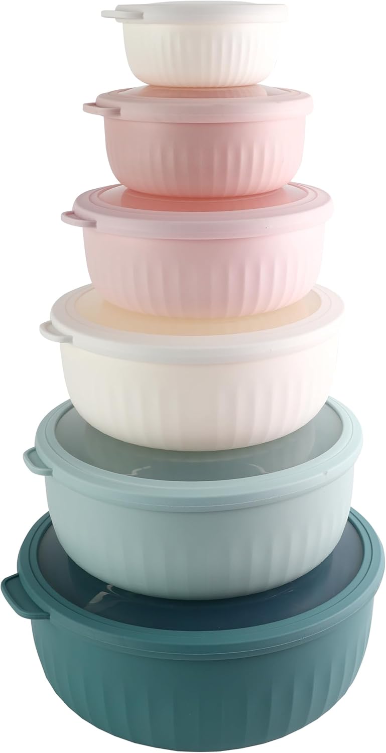 Prep Bowls with Lids- Wide and Deep Nesting Plastic Small Mixing Bowl Set with Lids, 12 Piece Set - Wide Bowls, Teal