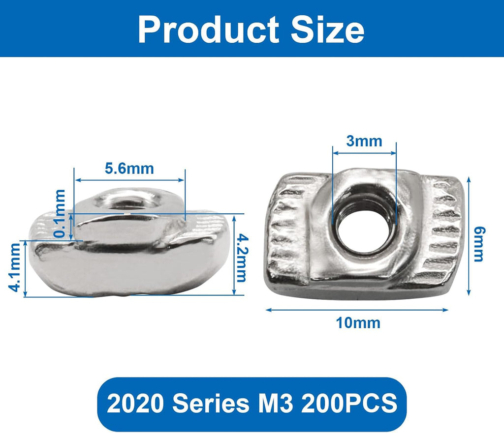 200 Pcs M3 Sliding T Slot Nuts for 2020 Series Aluminum