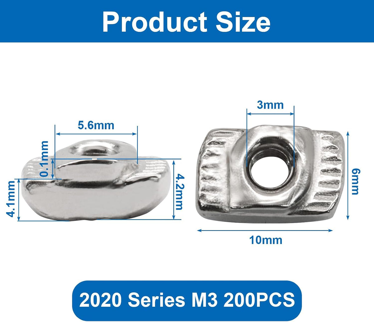 200 Pcs M3 Sliding T Slot Nuts for 2020 Series Aluminum