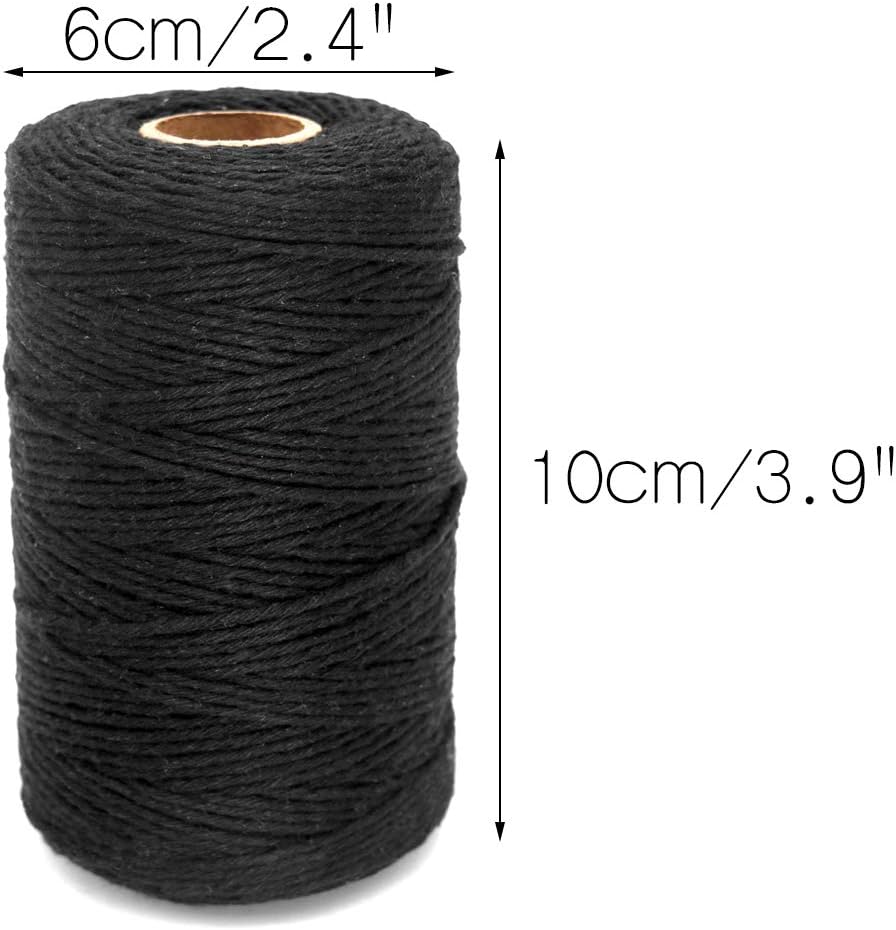 Black Twine String,Cotton Bakers Twine 656 Feet Cotton Cord Crafts Gift Twine String Christmas Holiday Twine