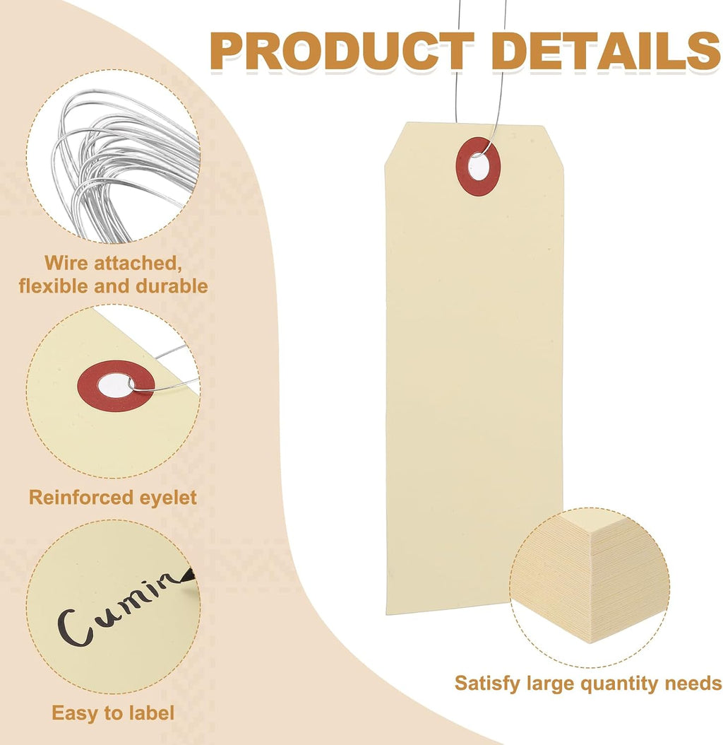 2-3/8"x4-3/4 Manila Shipping Tags with Wire 120Pack Blank Cream