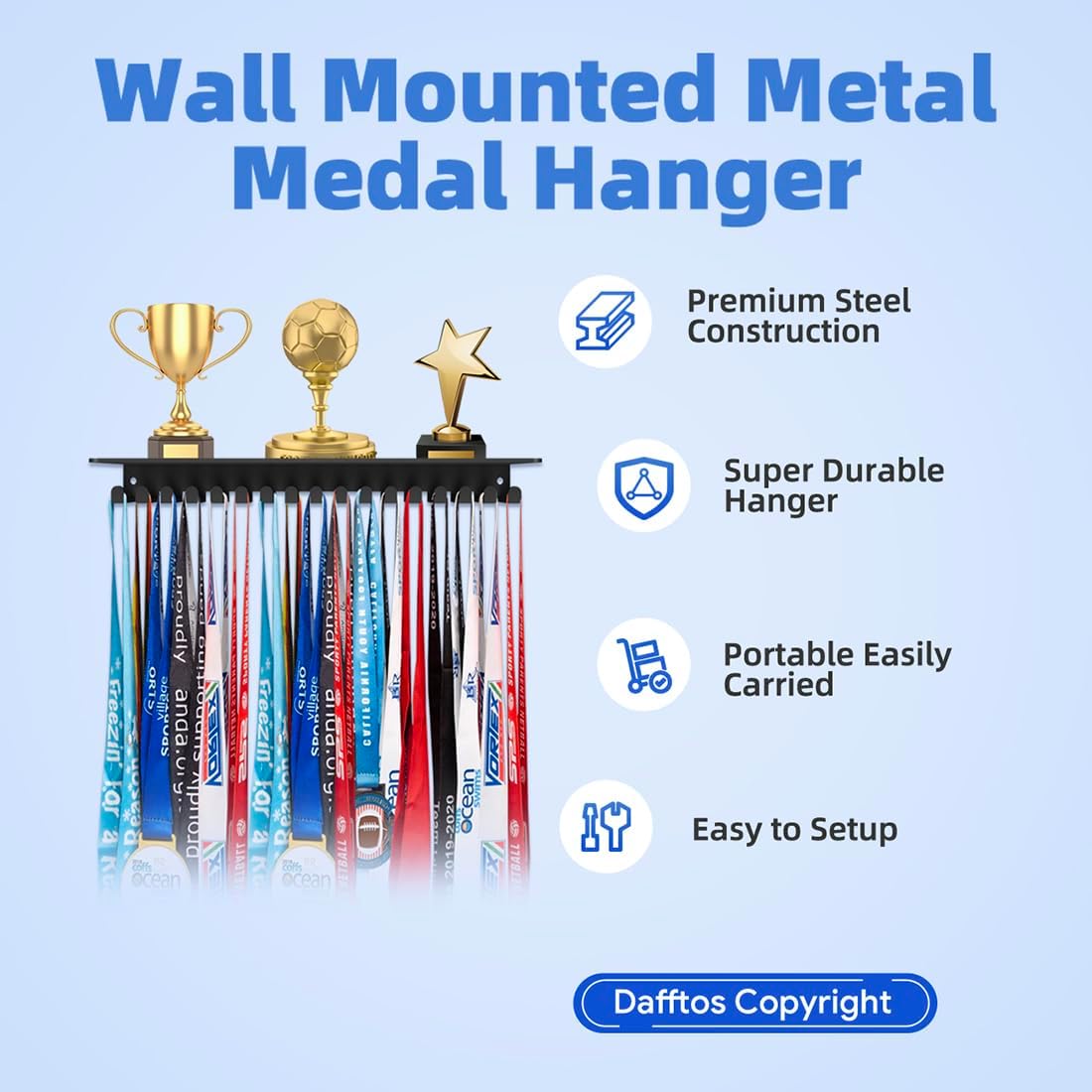 Medal Hanger Ribbon Holder Wall Metal Rack Organizer Awards Ribbon Cheer Gymnastics Soccer Runner Medals