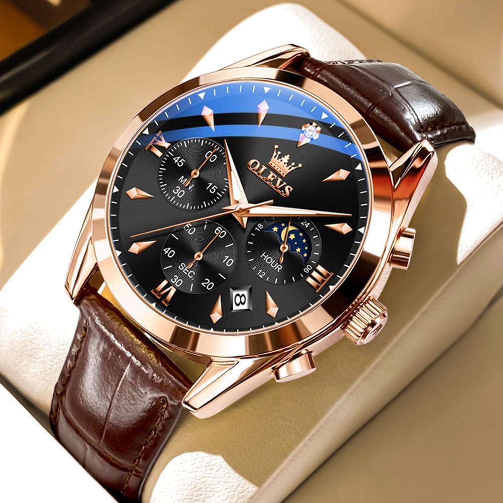 Men's Watches Leather Strap Analog Quartz Watch, Fashion Big Dial Date Waterproof Watch, Dress Luxury Luminous Men