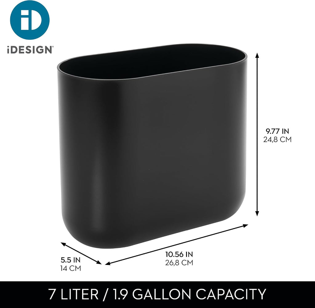 Small Slim Plastic Bathroom Trash Can, Black | Garbage Can for Bedroom, Office, Desk, Dorm